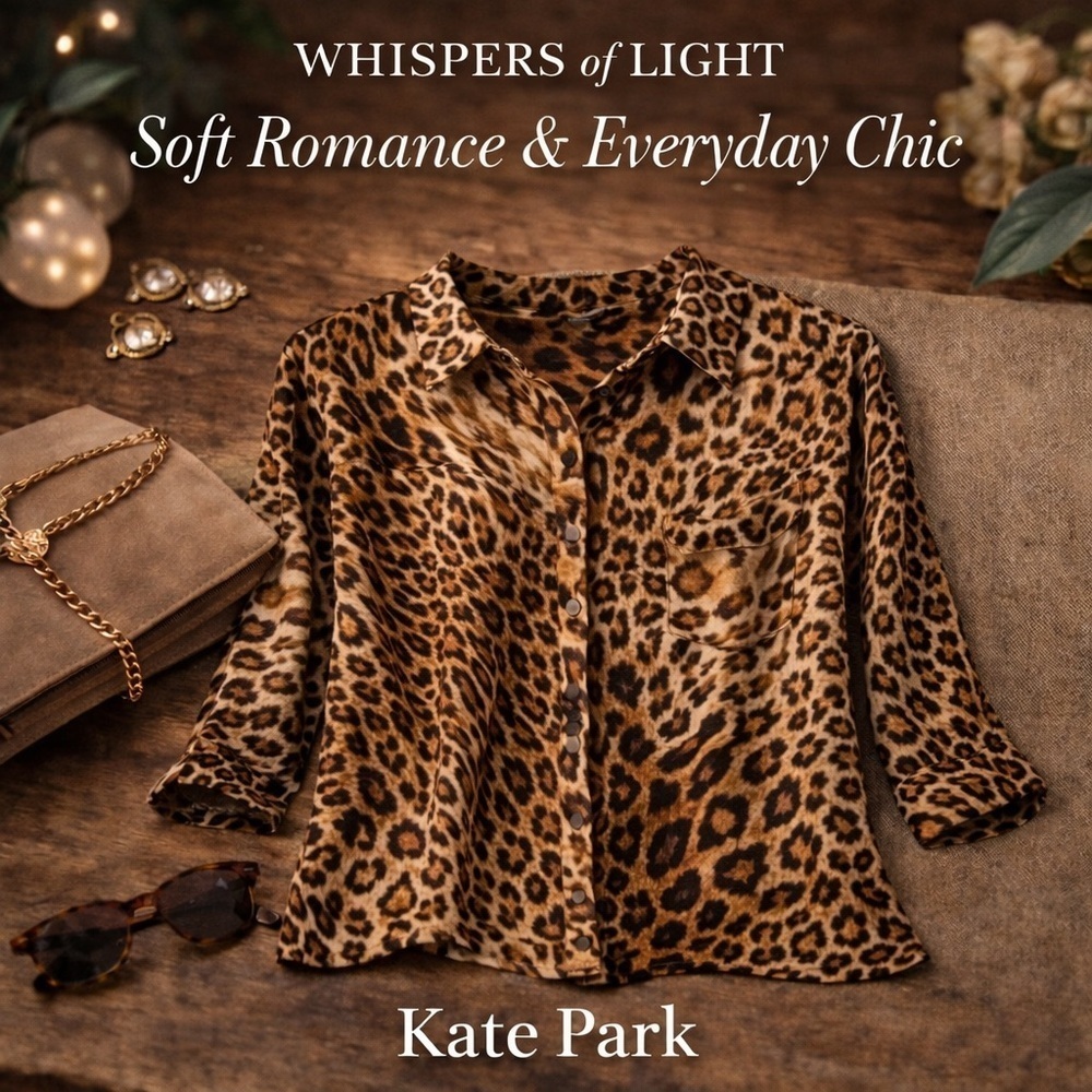 🧡 Kate Park Leopard Button-Up Top – Size Small